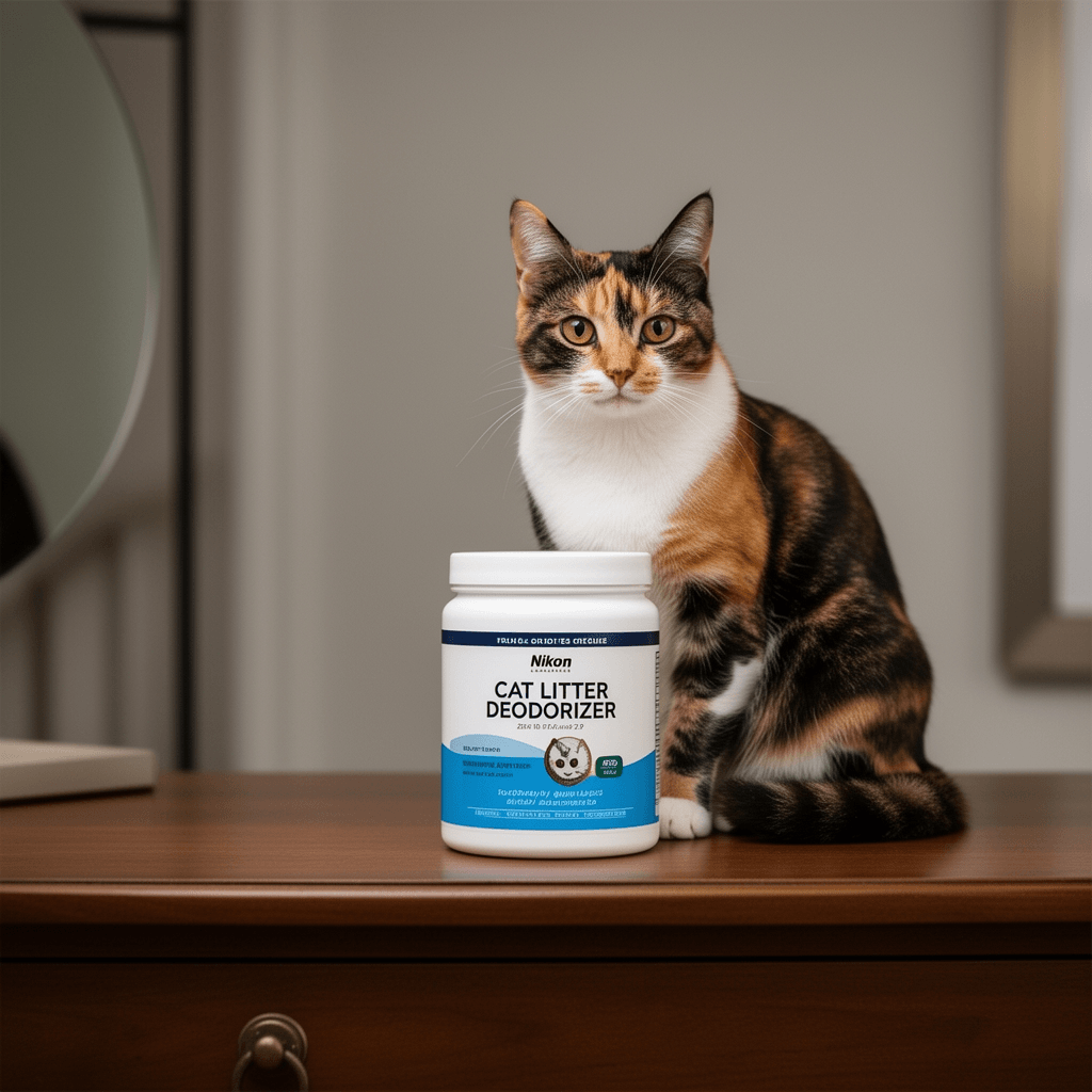 Cat Litter Deodorizer Jar with cat - professional product lifestyle photo