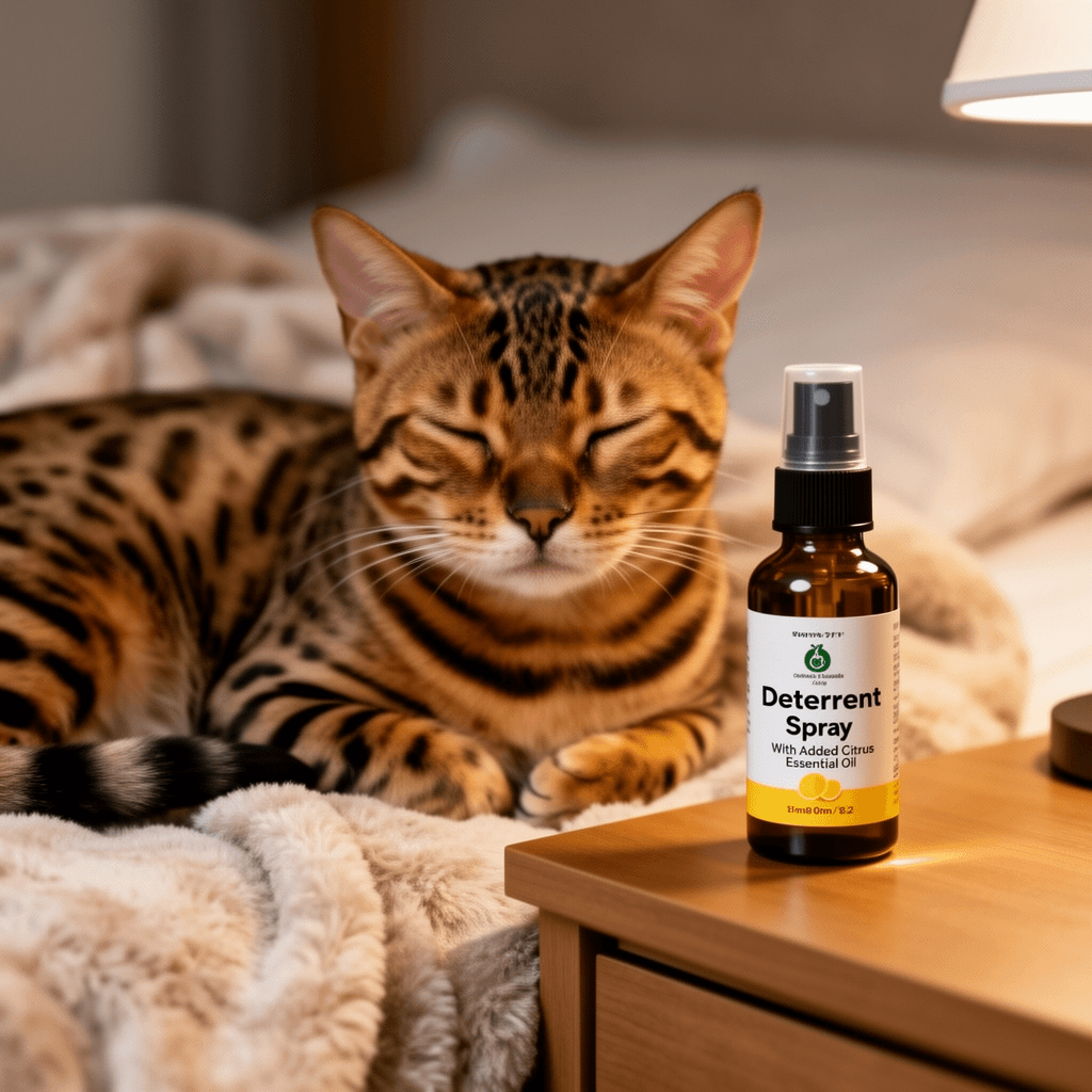 Cat Deterrent Spray With Added Citrus Essential Oil with cat - professional product lifestyle photo