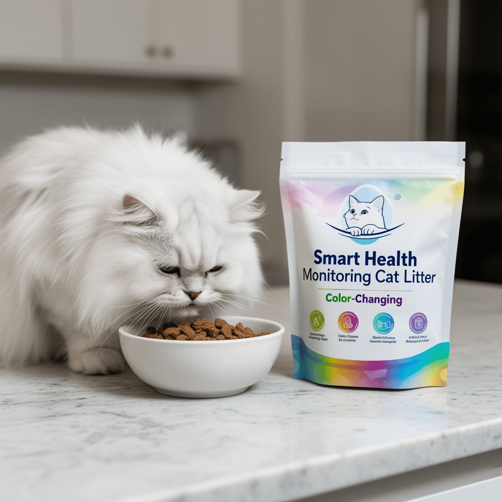Smart Health Monitoring Cat Litter – Color-Changing with cat - professional product lifestyle photo