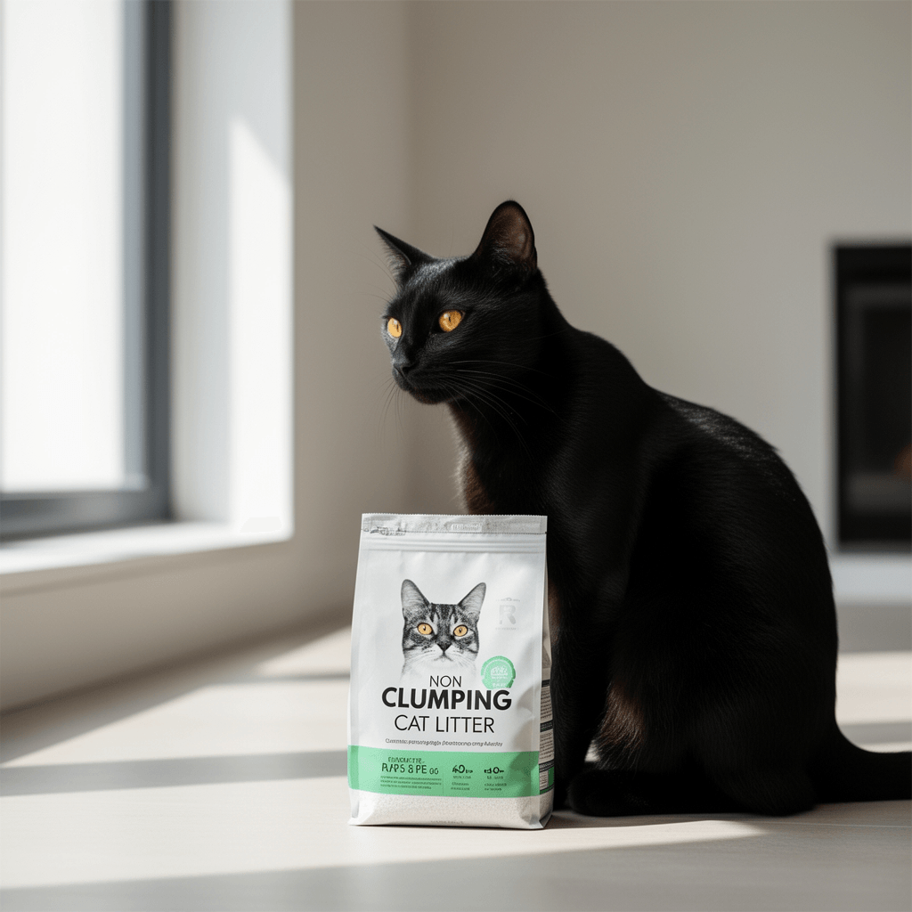 Non Clumping Cat Litter with cat - professional product lifestyle photo