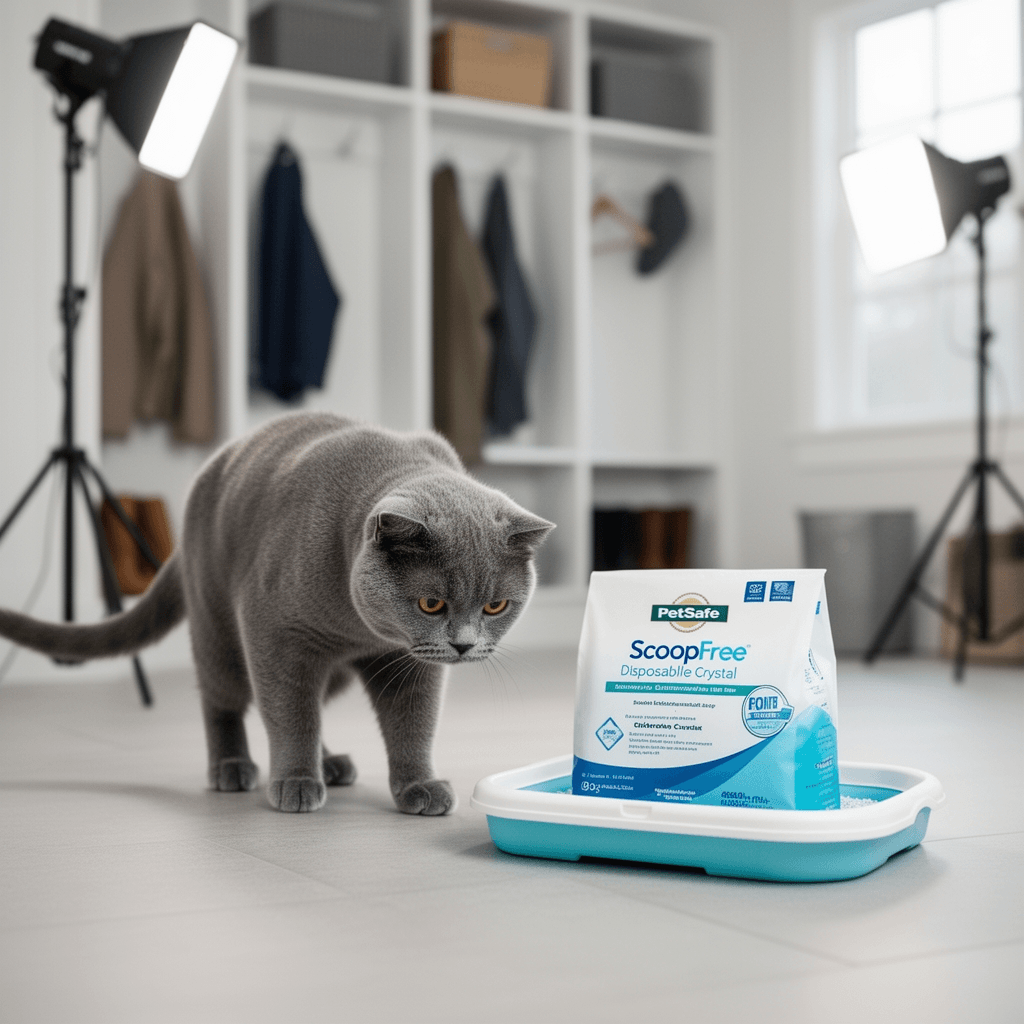 PetSafe ScoopFree Disposable Crystal Cat Litter Tray - Easy with cat - professional product lifestyle photo