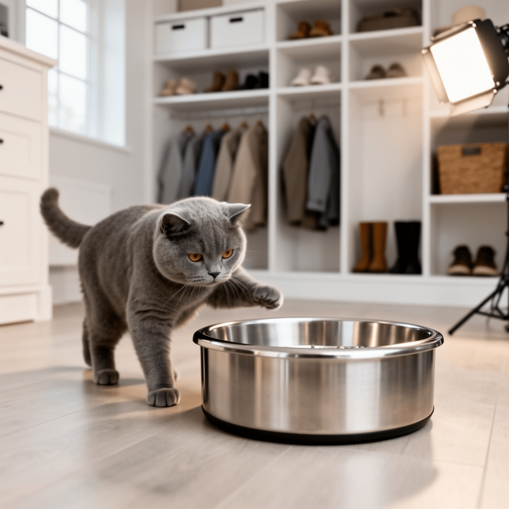Kirecoo Stainless Steel Cat Litter Box - Metal High Sided with cat - professional product lifestyle photo