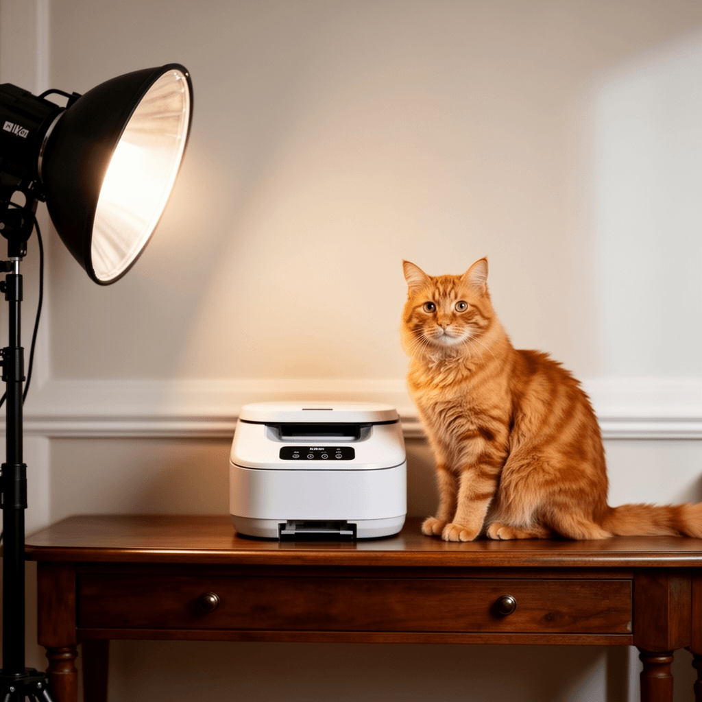 Automatic Cat Litter Box Self Cleaning - APP Control and with cat - professional product lifestyle photo