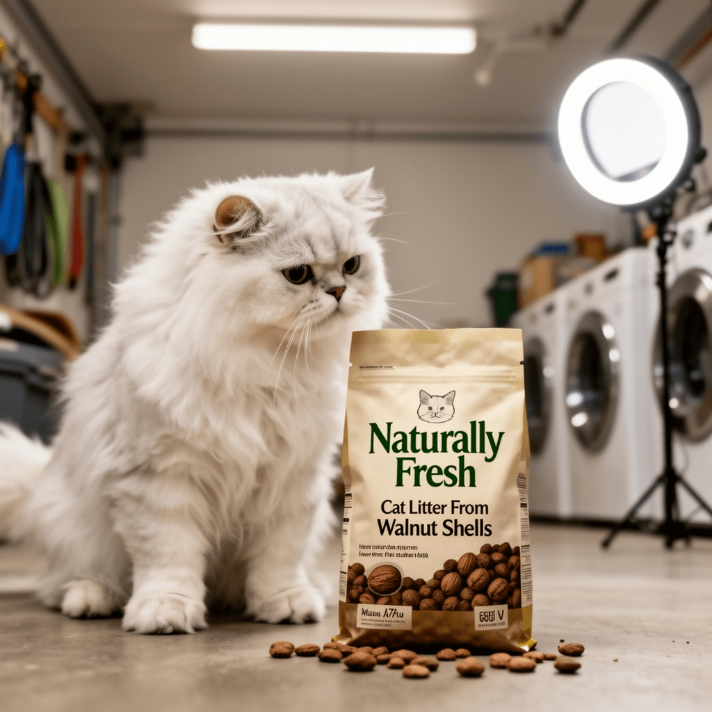 Naturally Fresh Cat Litter Made From Walnut Shells with cat - professional product lifestyle photo