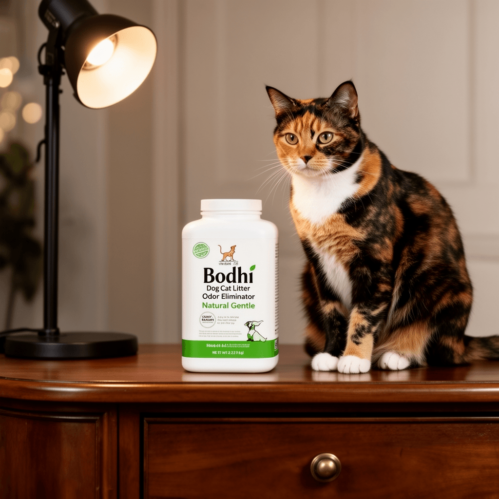 Bodhi Dog Cat Litter Odor Eliminator - Natural Gentle with cat - professional product lifestyle photo