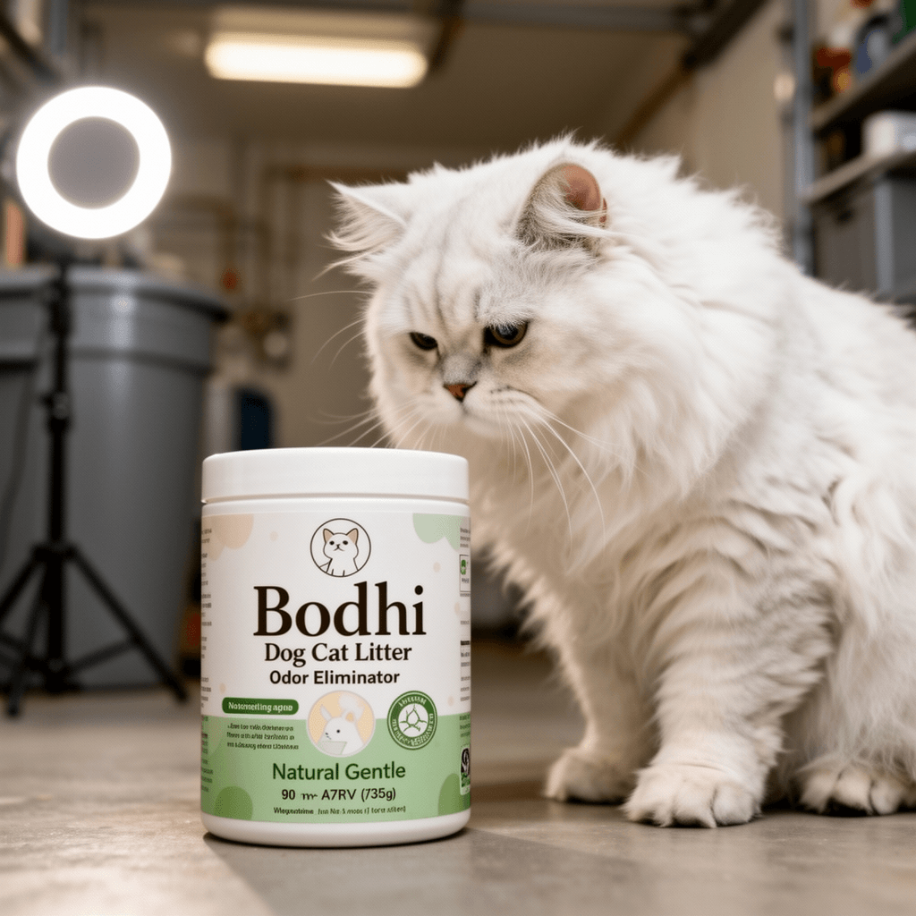 Bodhi Dog Cat Litter Odor Eliminator - Natural Gentle with cat - professional product lifestyle photo