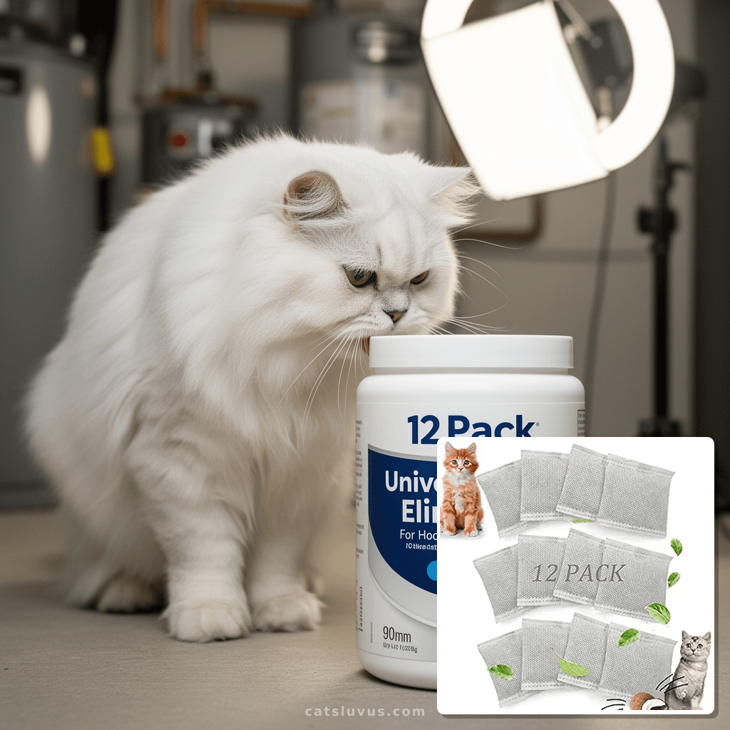 12 Pack Universal Odor Eliminator for Hooded Cat Litter Box with cat - professional product lifestyle photo