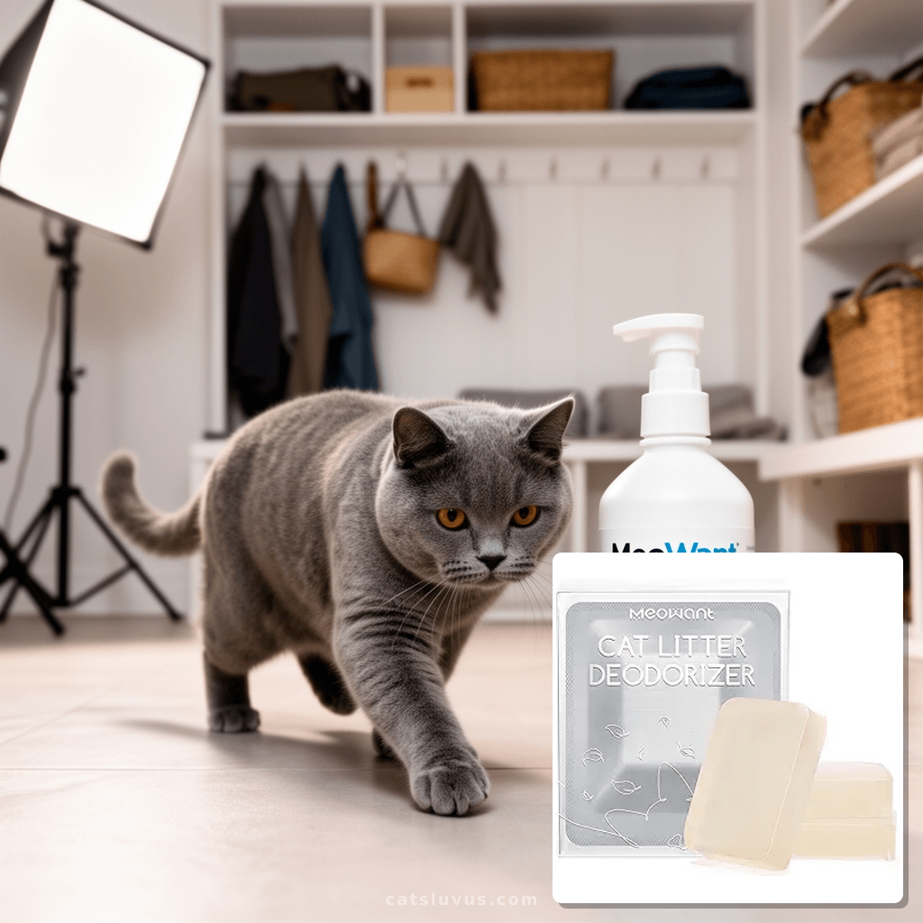 MeoWant Pet Odor Eliminator with cat - professional product lifestyle photo