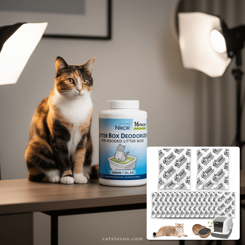 Fresh Step Cat Litter Crystals Deodorizer with cat - professional product lifestyle photo