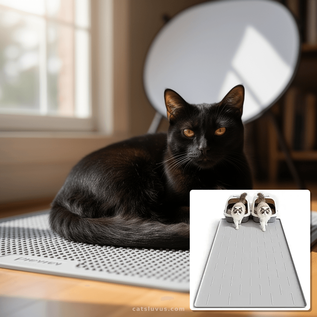 Pieviev Silicone Cat Litter Trapping Mat with cat - professional product lifestyle photo