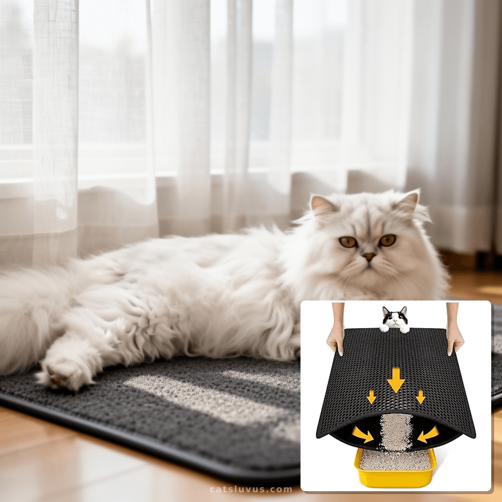 Cat Litter Mat 24"x29.5" Double Layer Waterproof Litter Box with cat - professional product lifestyle photo