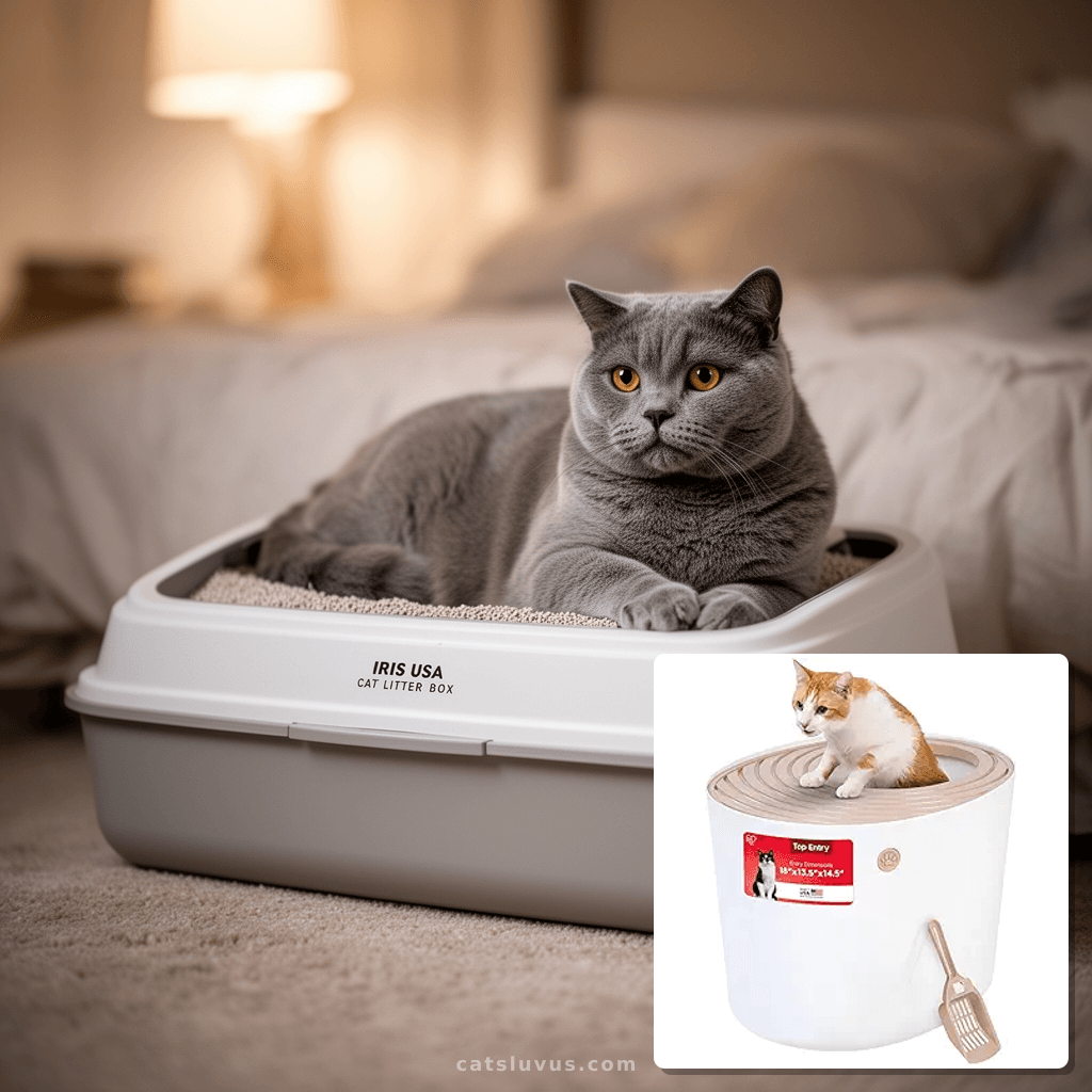 Stainless Steel Litter Box with Lid with cat - professional product lifestyle photo