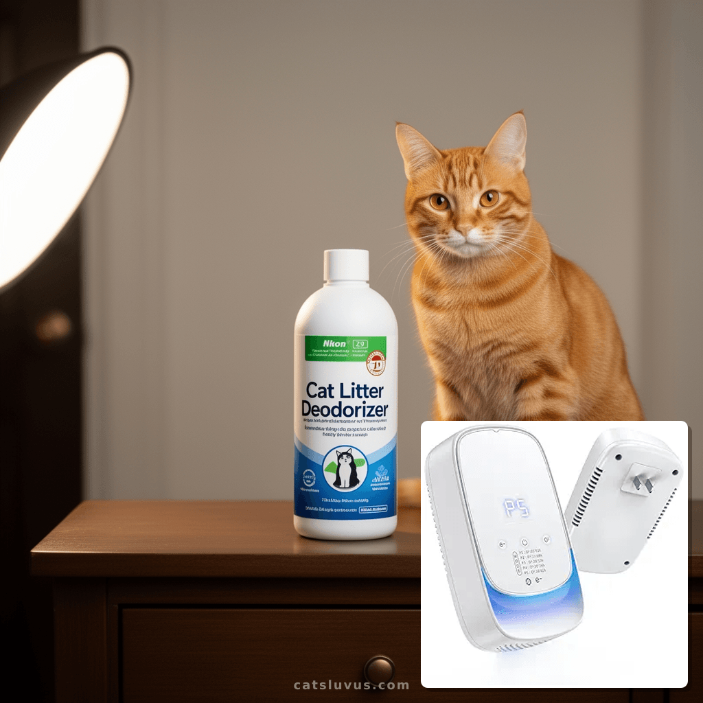 Cat Litter Deodorizer with cat - professional product lifestyle photo