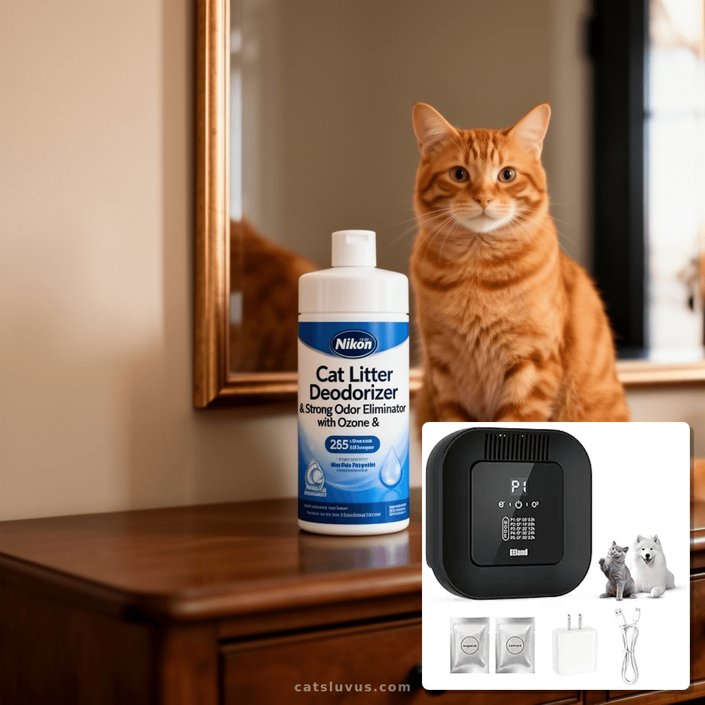 Open Top Automatic Litter Box with cat - professional product lifestyle photo
