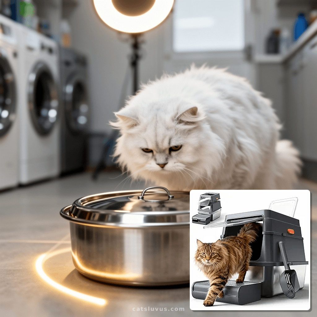 Cat Litter Box - Stainless Steel Litter Box with Lid for with cat - professional product lifestyle photo