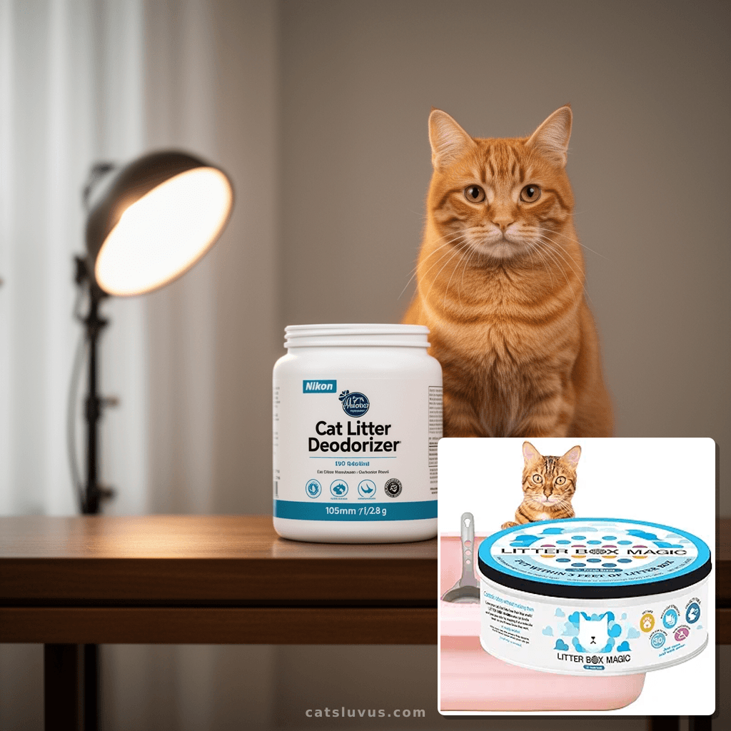 Cat Litter Deodorizer Jar with cat - professional product lifestyle photo