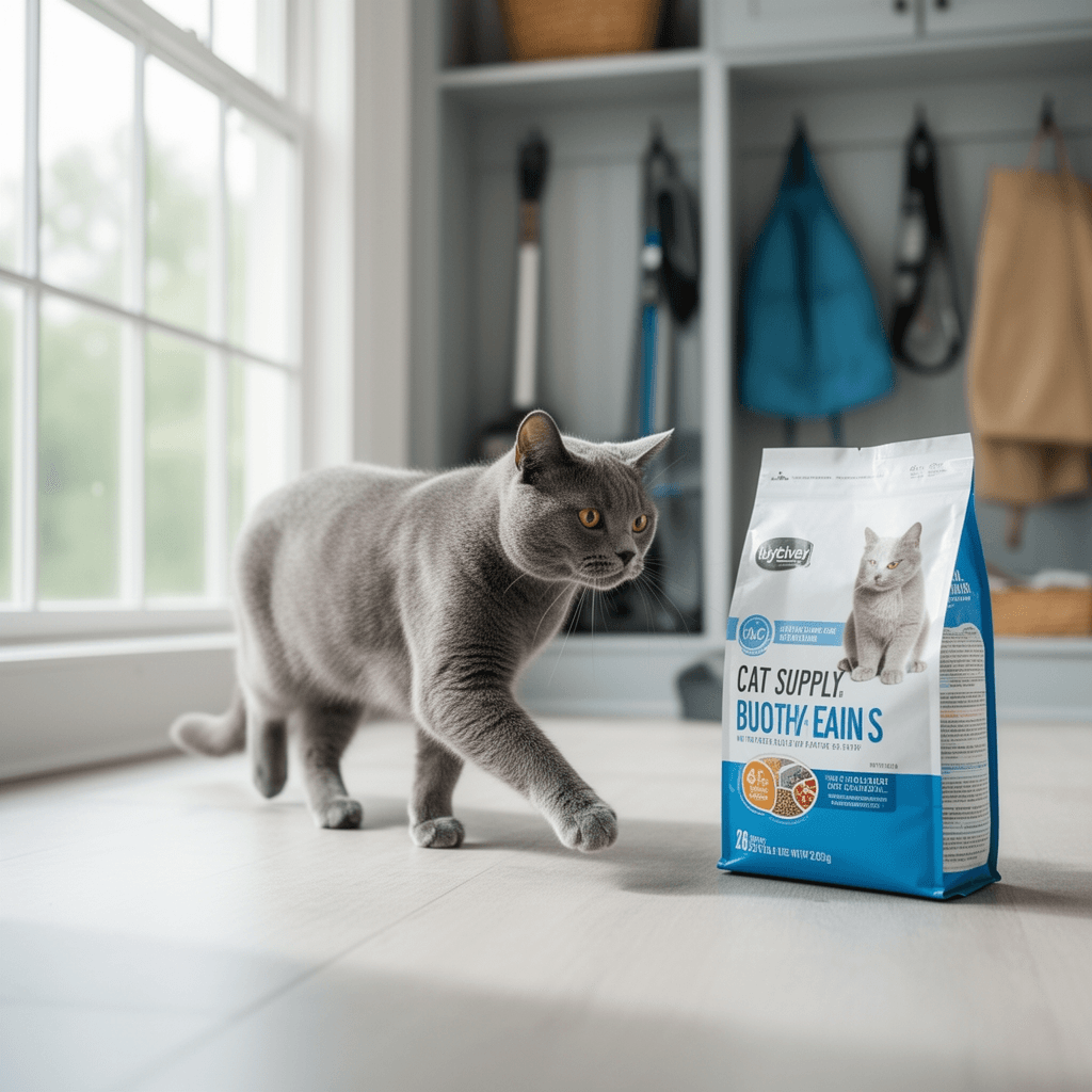 Fresh Step Cat Litter Crystals Deodorizer with cat - professional product lifestyle photo