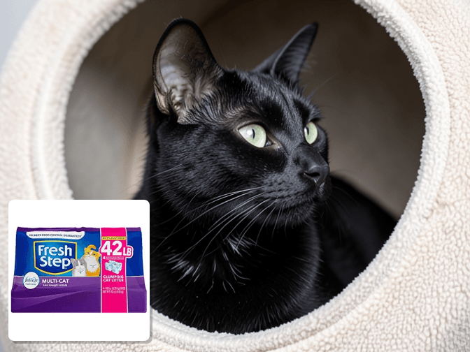 Cat owner reviewing lightweight scented clumping cat litter options for their pet in 2026