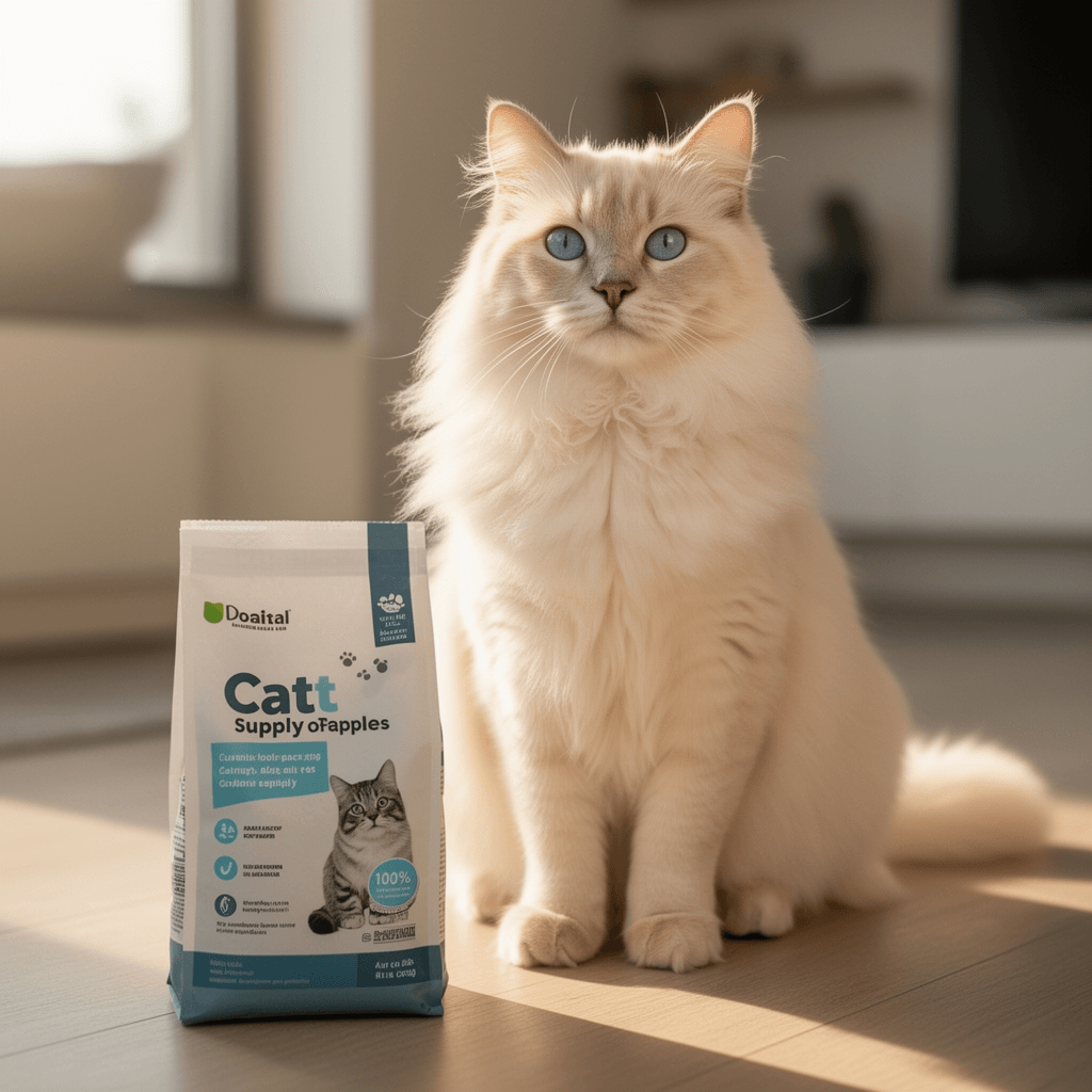 UFECODO Fast Sifting Cat Litter Scoop with Holder Stand with cat - professional product lifestyle photo