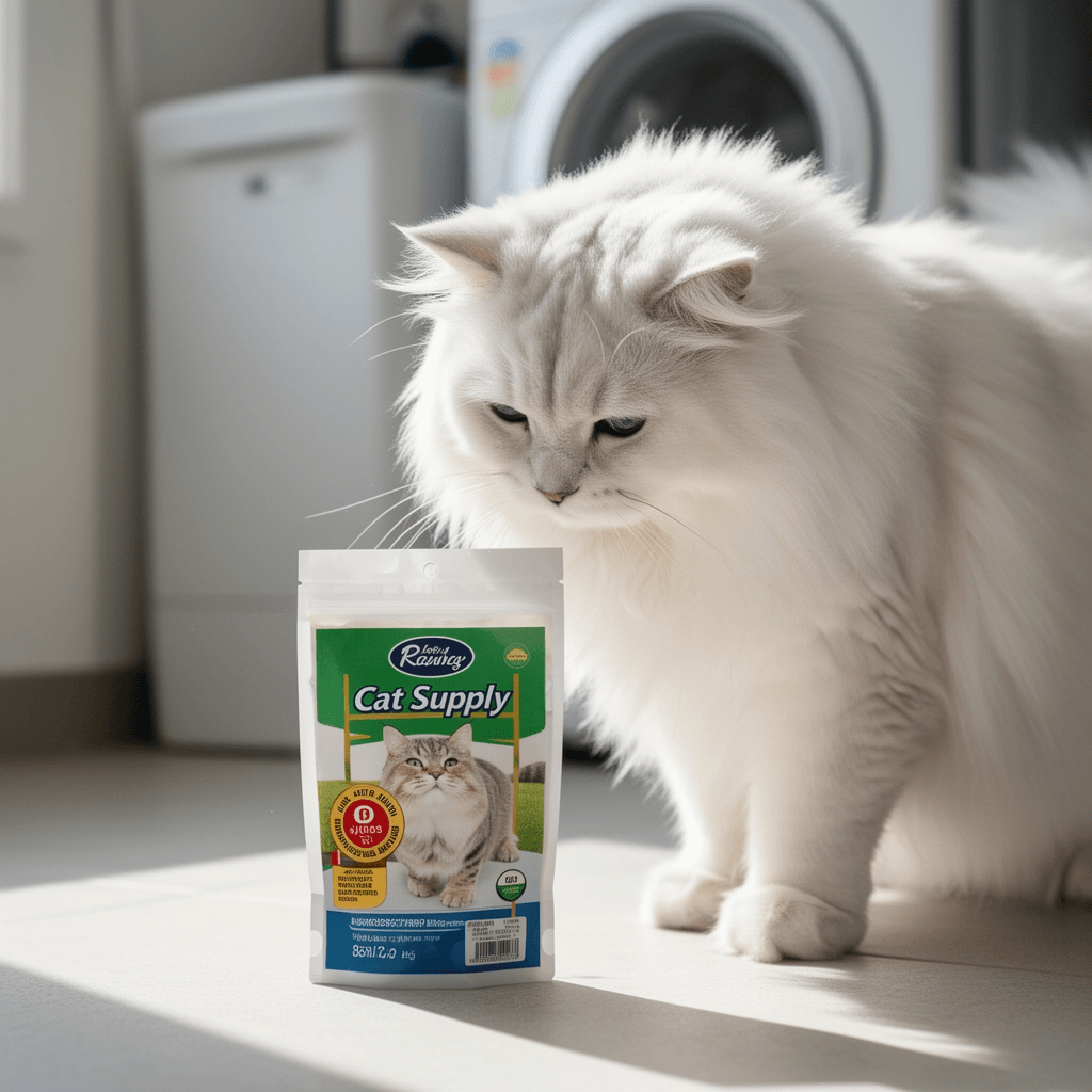 Fresh Step 4 in 1 Deluxe Cat Litter Cleanup Kit - Kitty with cat - professional product lifestyle photo