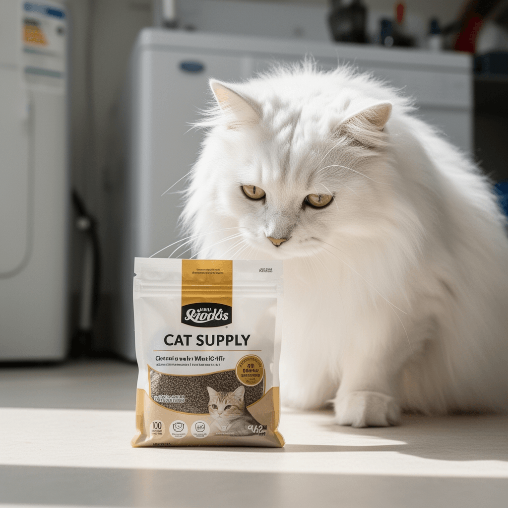 Metal Cat Litter Scooper with Holder with cat - professional product lifestyle photo