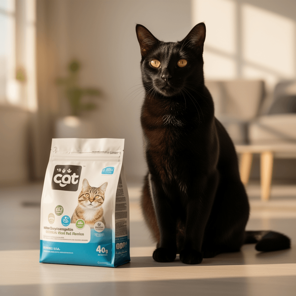 Amazon Basics Durable Cat Litter Scoop with Holder with cat - professional product lifestyle photo