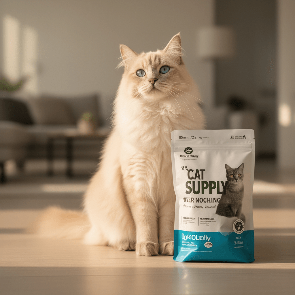 Amazon Basics Durable Cat Litter Scoop with Holder with cat - professional product lifestyle photo