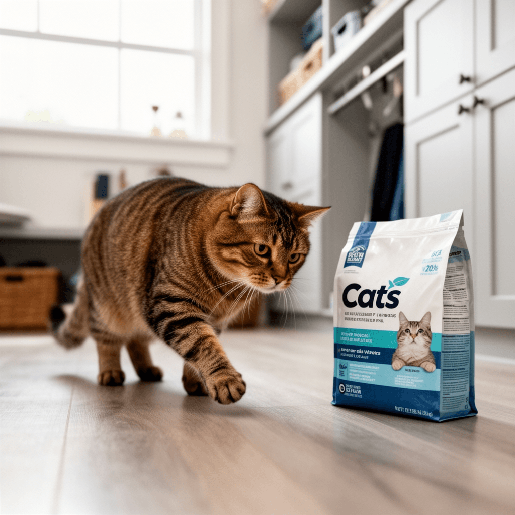 Sprinkle & Sweep Metal Cat Litter Scoop - Heavy Duty Litter with cat - professional product lifestyle photo