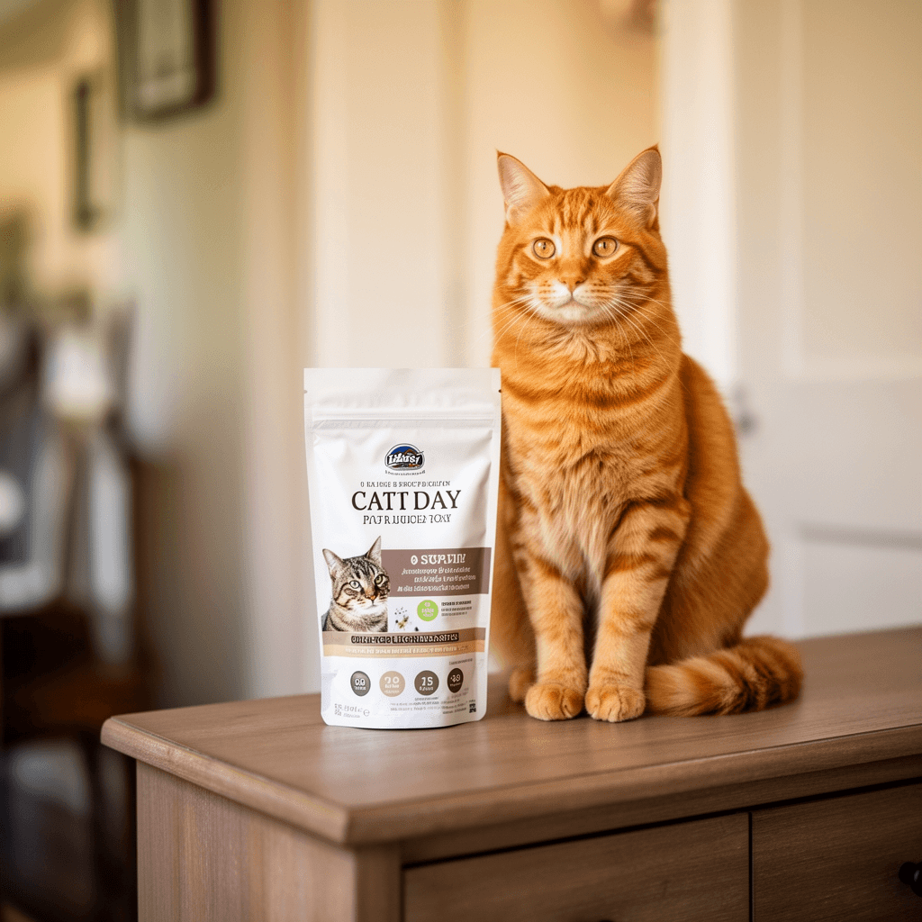 DuraScoop Cat Litter Scoop Caddy - Space-Saving with cat - professional product lifestyle photo