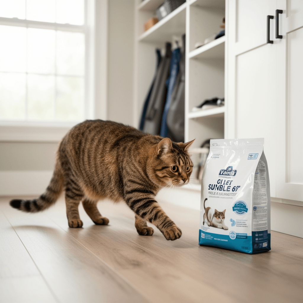 125 Count Cat Poop Bags with Handles with cat - professional product lifestyle photo