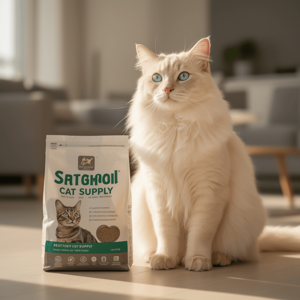 Showvigor Cat Litter Scoop with cat - professional product lifestyle photo