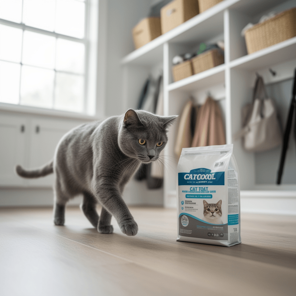 Kitty Sift FiberScoop Disposable Litter Scoop with cat - professional product lifestyle photo