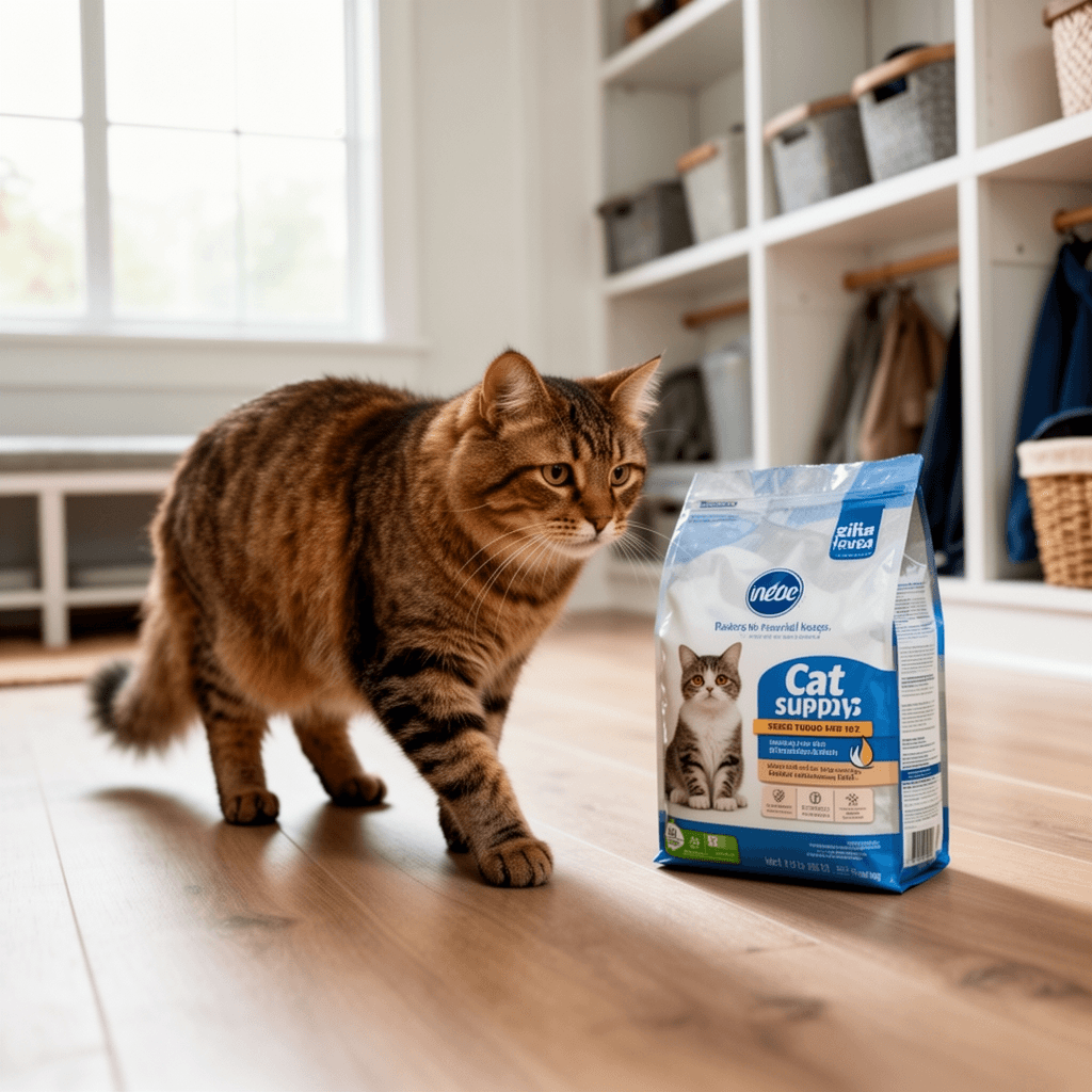 Fresh Step Cat Litter Crystals Deodorizer with cat - professional product lifestyle photo