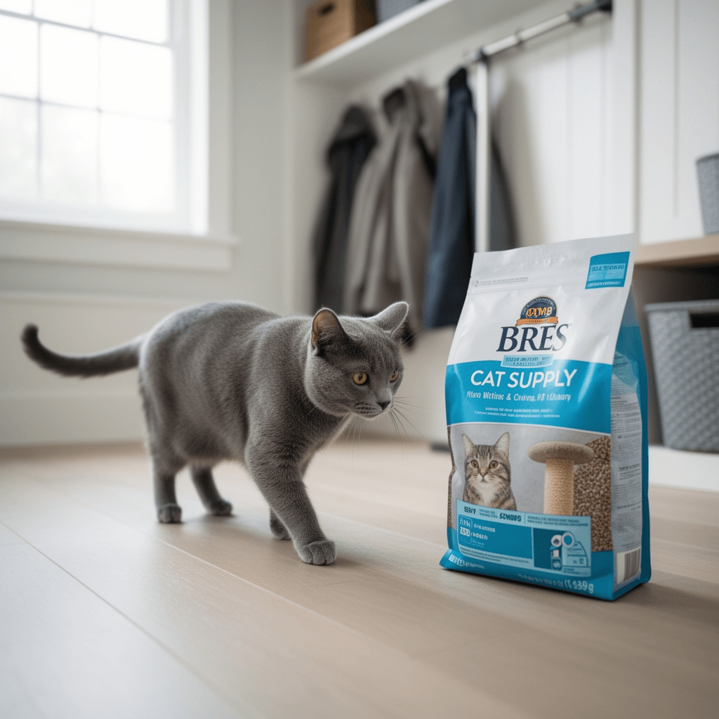 PETIZER Premium Cat Litter Scoop with 90 Count Refill Bags with cat - professional product lifestyle photo