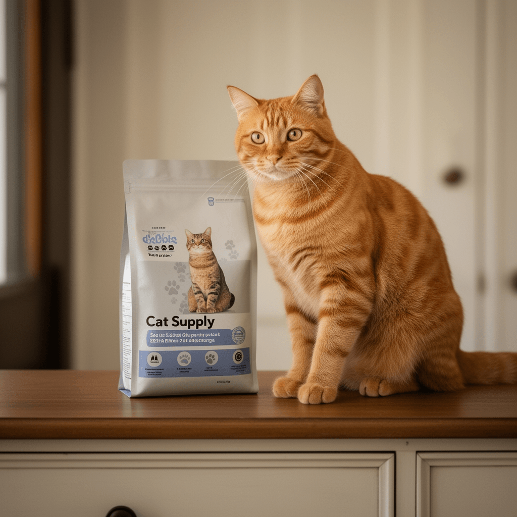 Fresh Step 4 in 1 Deluxe Cat Litter Cleanup Kit - Kitty with cat - professional product lifestyle photo