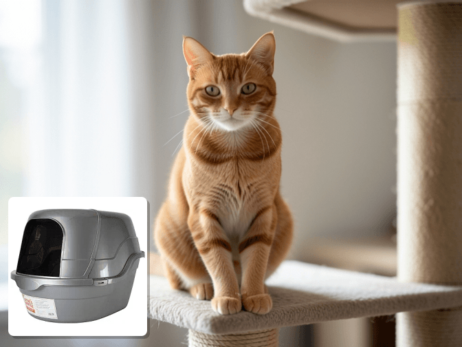 Cat owner reviewing best litter box entrance mats options for their pet in 2026