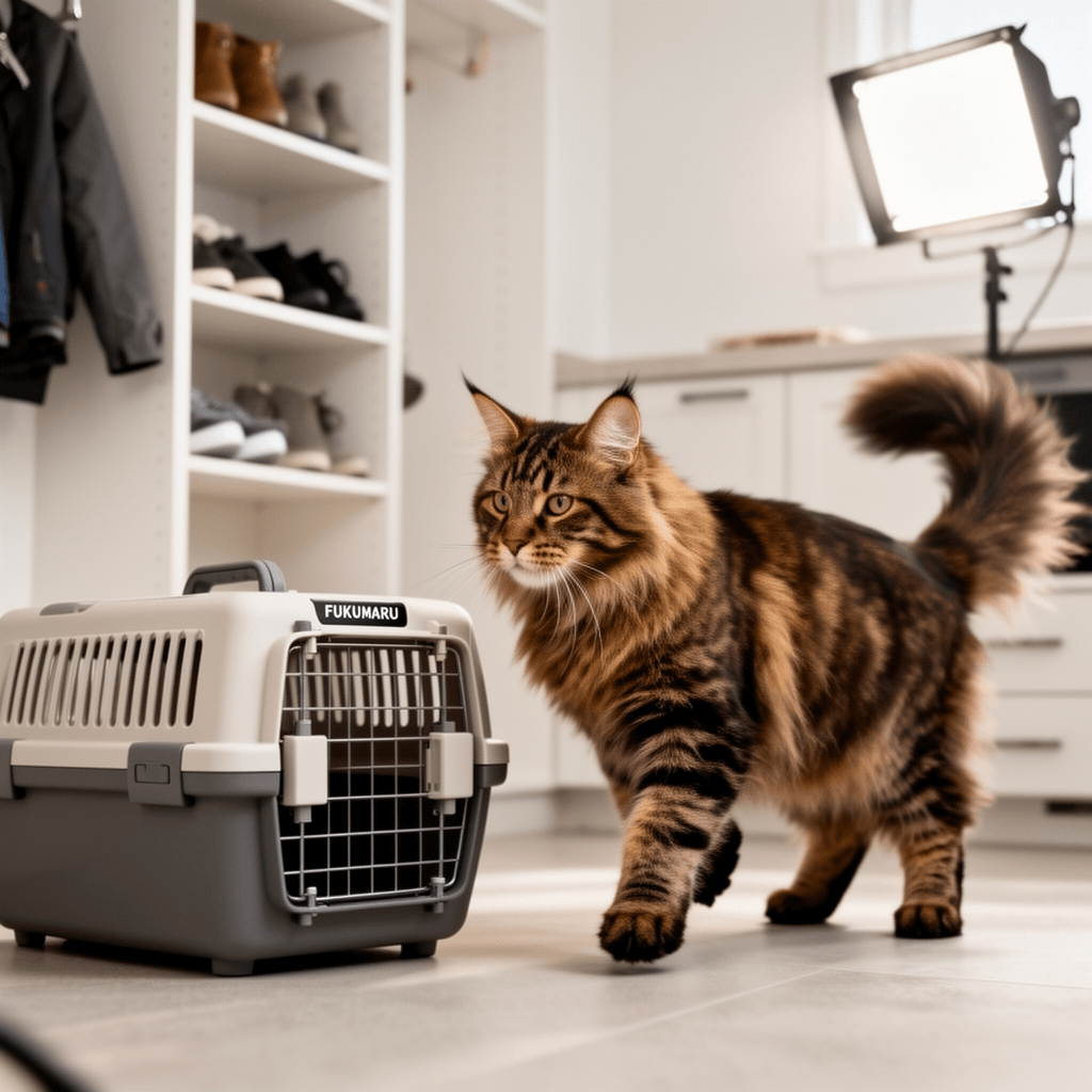 FUKUMARU Cat Carrier with cat - professional product lifestyle photo