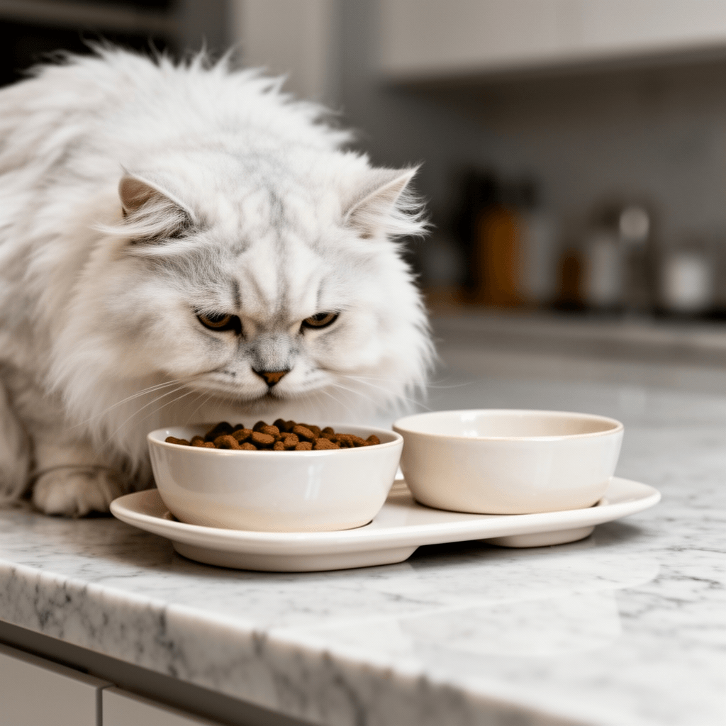 6.2 Inch Extra Wide Elevated Ceramic Cat Bowls with cat - professional product lifestyle photo