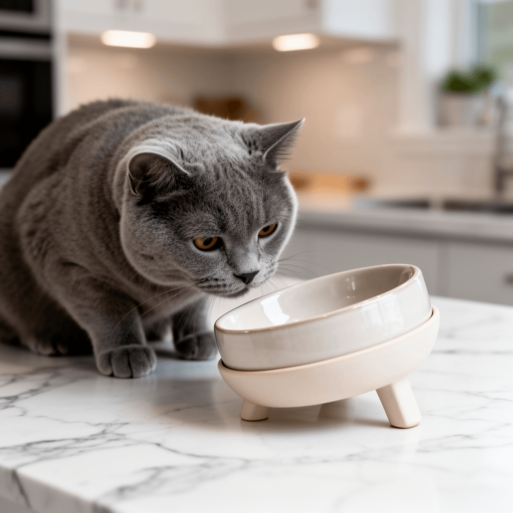 Elevated Tilted Cat Bowls for Indoor Cats，Raised Ceramic Cat with cat - professional product lifestyle photo