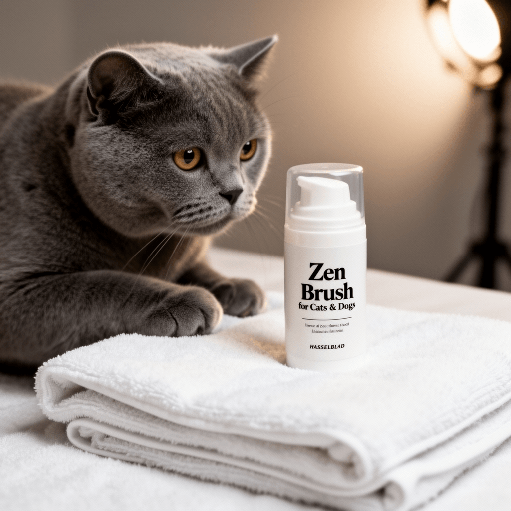 Zen Brush for Cats & Dogs with cat - professional product lifestyle photo