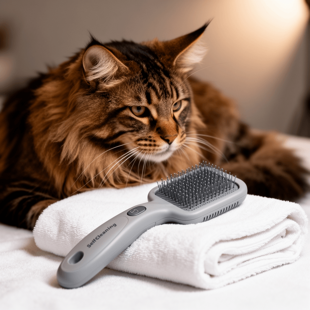 Self Cleaning Cat Brush for Shedding with cat - professional product lifestyle photo