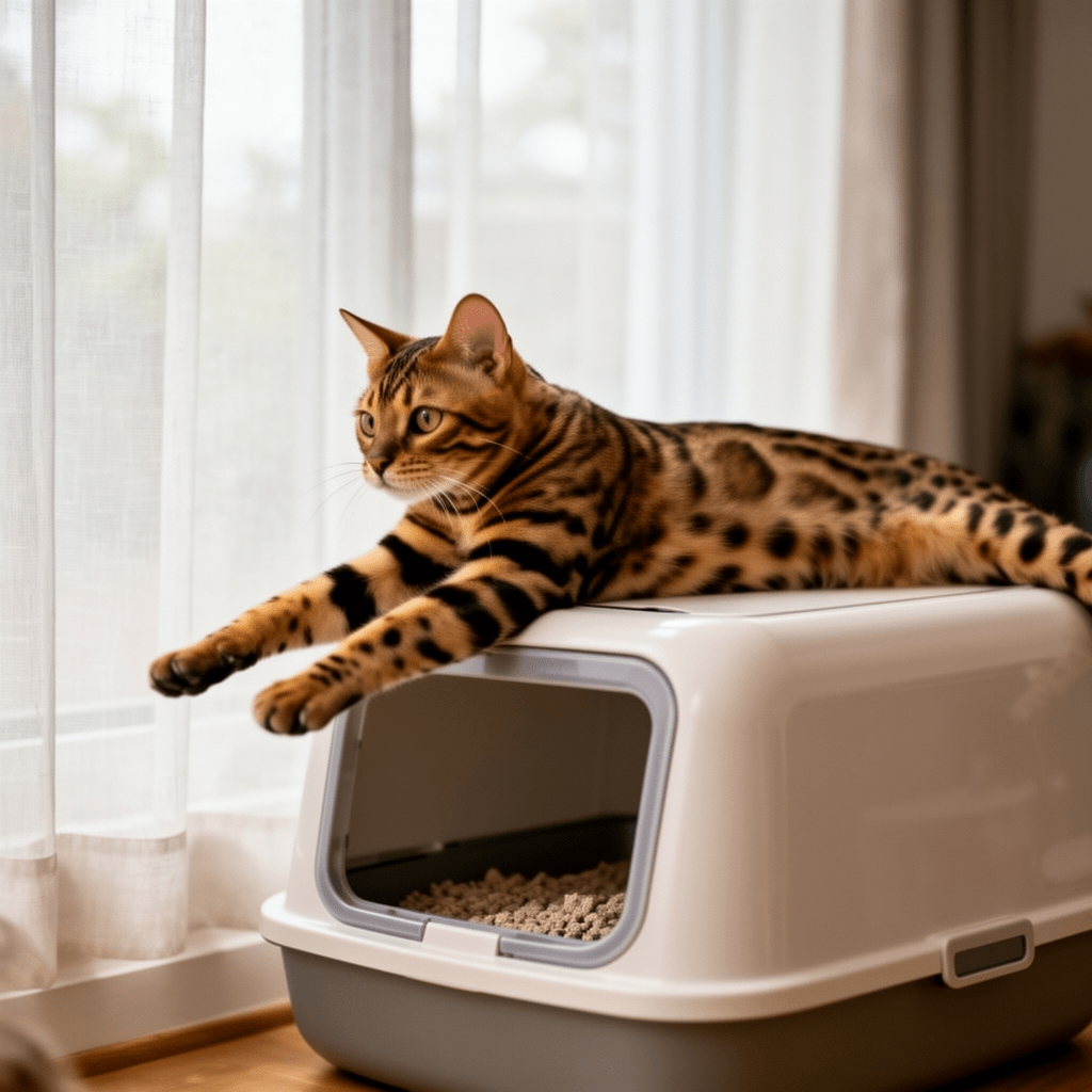 Litter Box Enclosure for 2 Cats with cat - professional product lifestyle photo