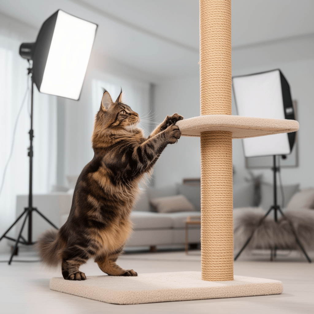 Yaheetech 54in Rattan Cat Tree with cat - professional product lifestyle photo