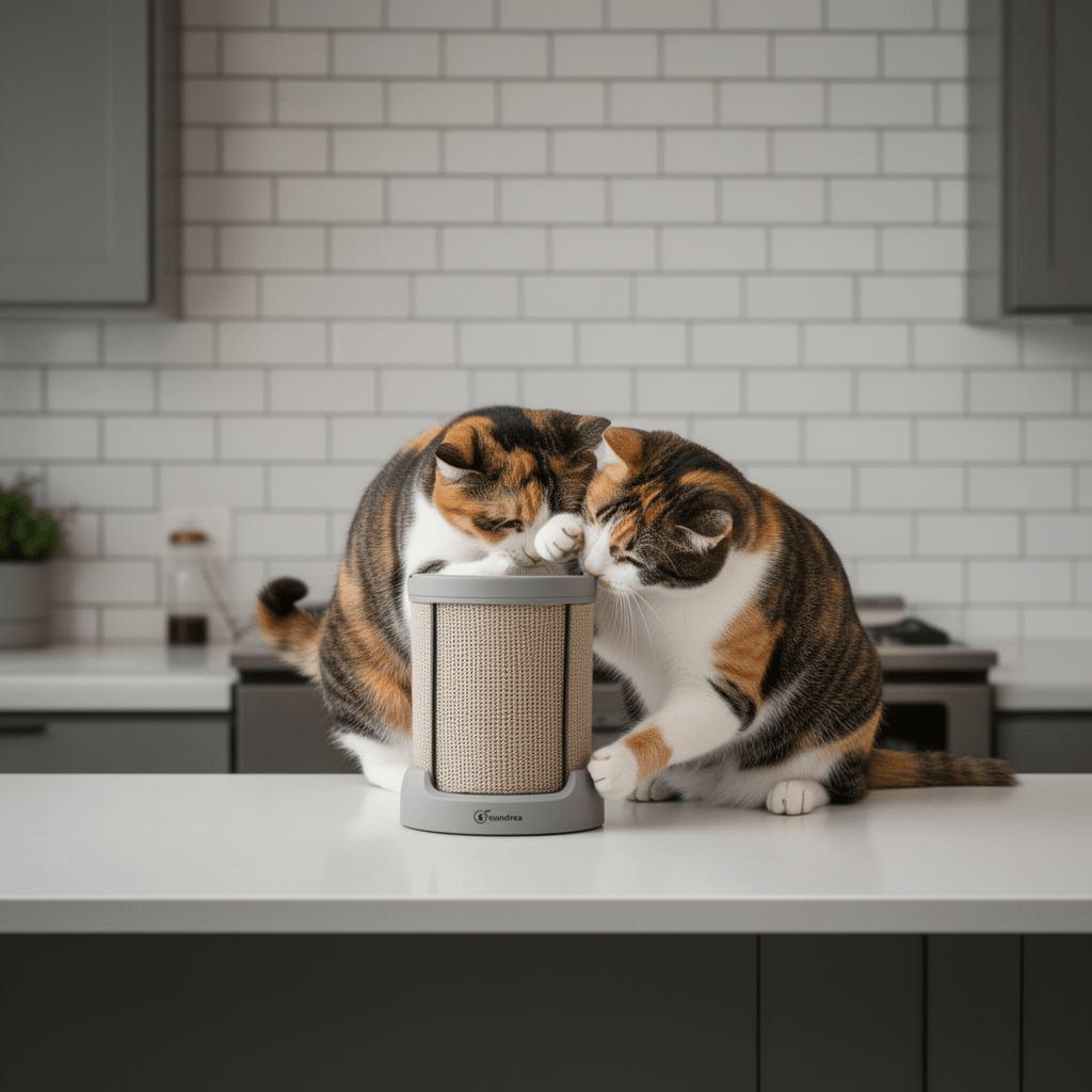 Feandrea Cat Tree with Litter Box Enclosure with cat - professional product lifestyle photo
