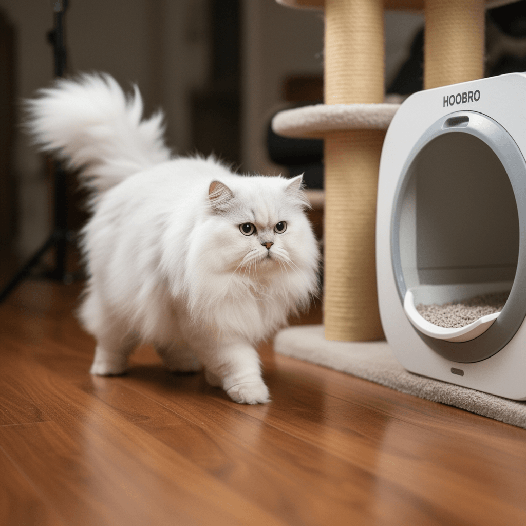 HOOBRO Cat Tree with Litter Box Enclosure with cat - professional product lifestyle photo