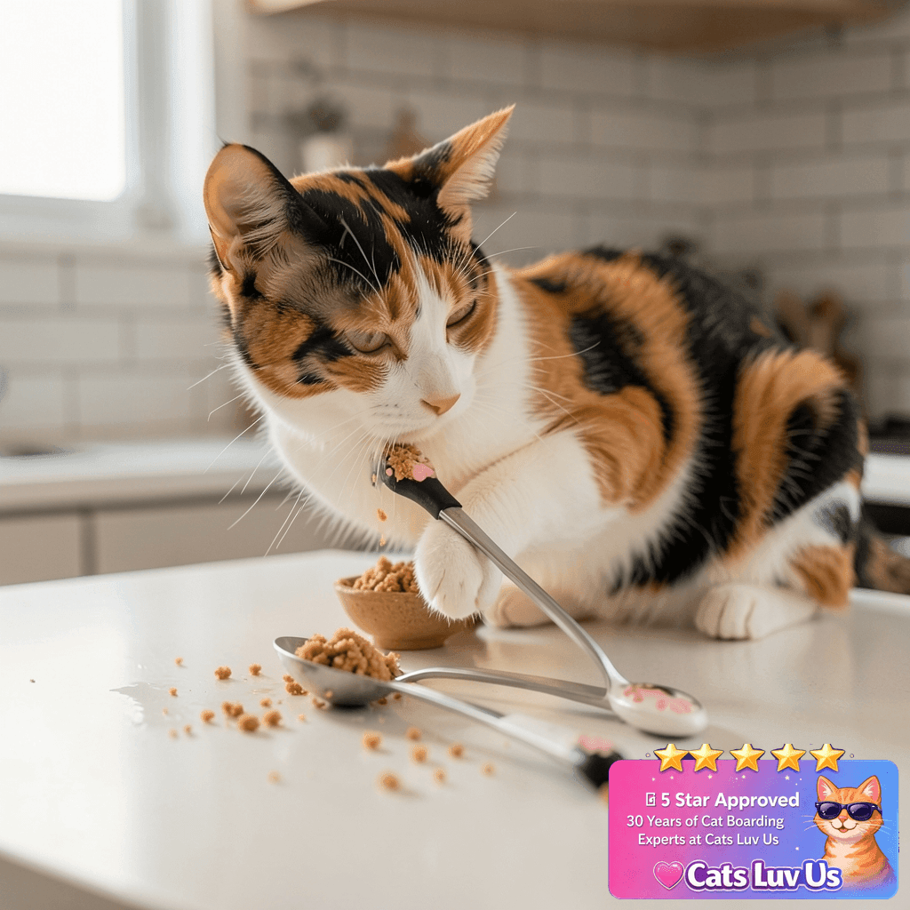 cobee 4 Pieces Cat Spoons For Wet Food with cat - professional product lifestyle photo