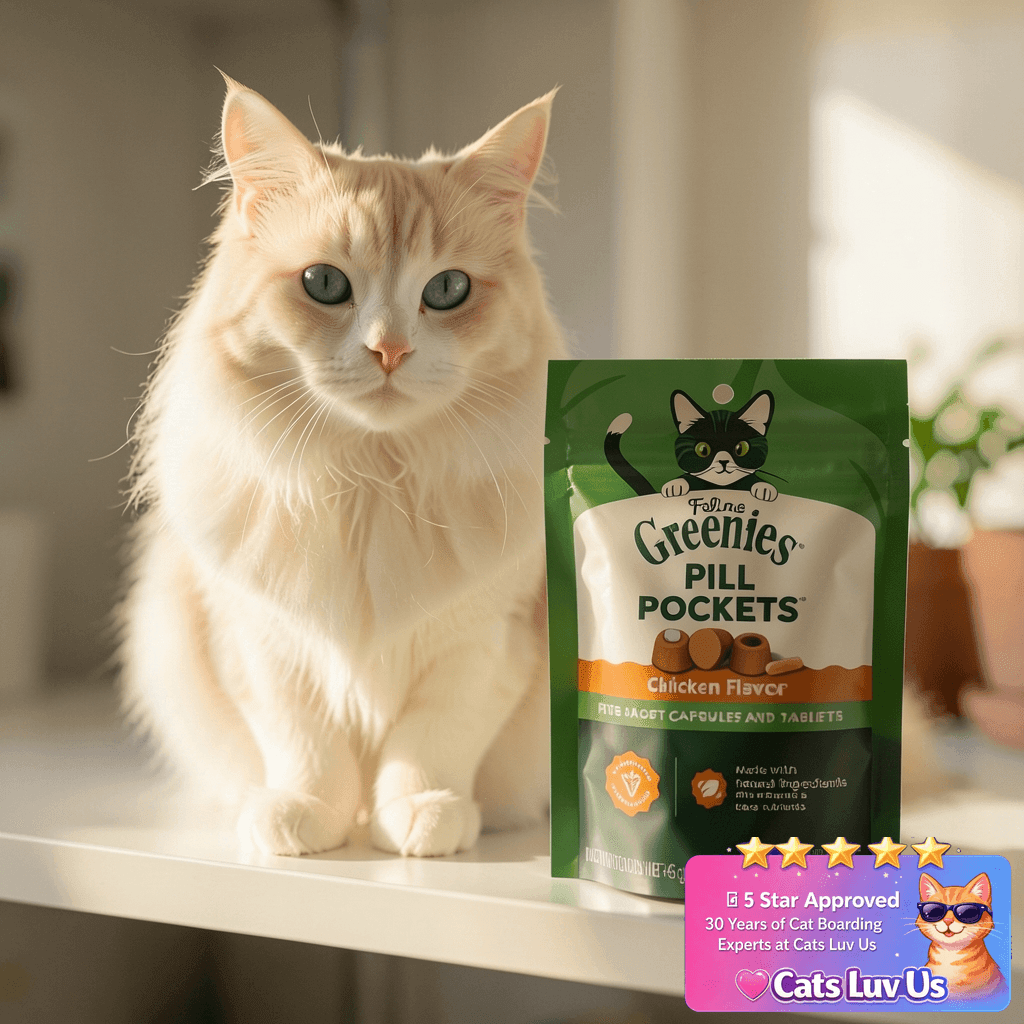Greenies Feline Pill Pockets for Cats Natural Soft Cat with cat - professional product lifestyle photo