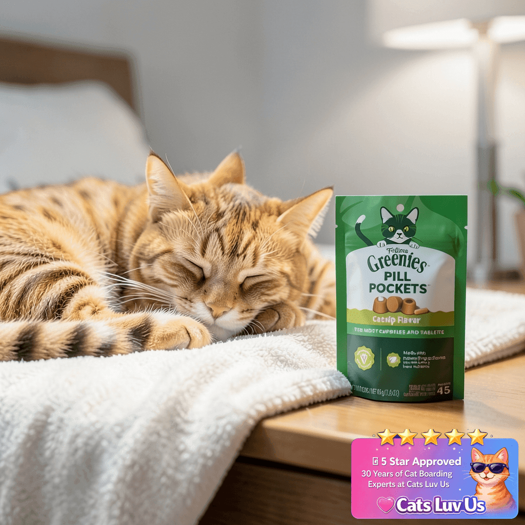 Greenies Feline Pill Pockets for Cats Natural Soft Cat with cat - professional product lifestyle photo