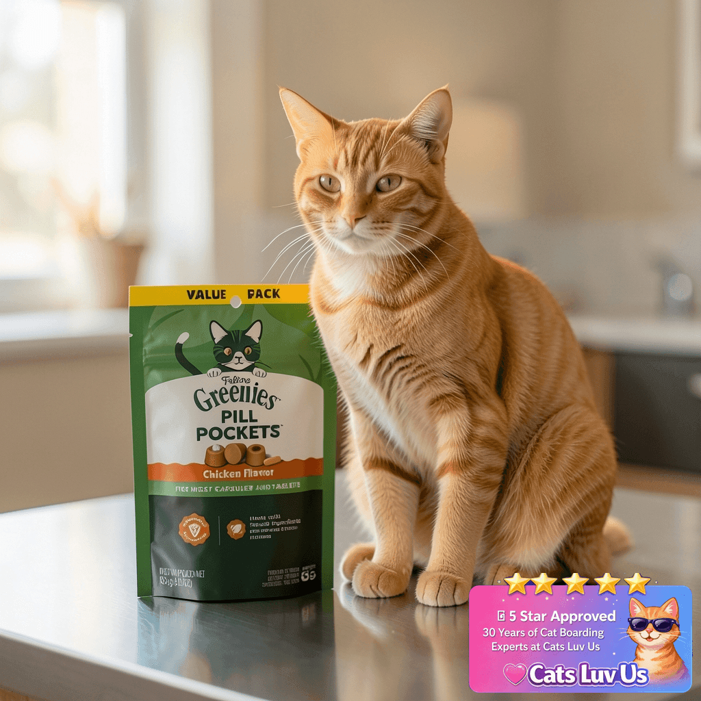 Greenies Feline Pill Pockets for Cats Natural Soft Cat with cat - professional product lifestyle photo
