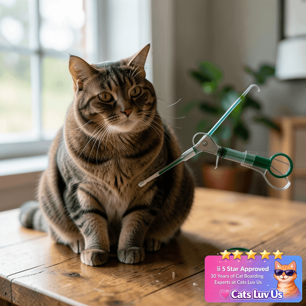 QIYADIN Cat Pill Shooter with cat - professional product lifestyle photo